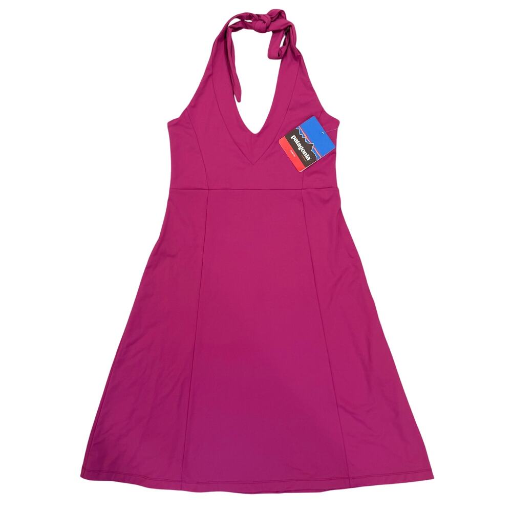 Patagonia Morning Glory Halter Dress Women’s M Pink Slim Fit Tie Neck Outdoor